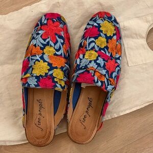 Free People Floral Embroidered Mules